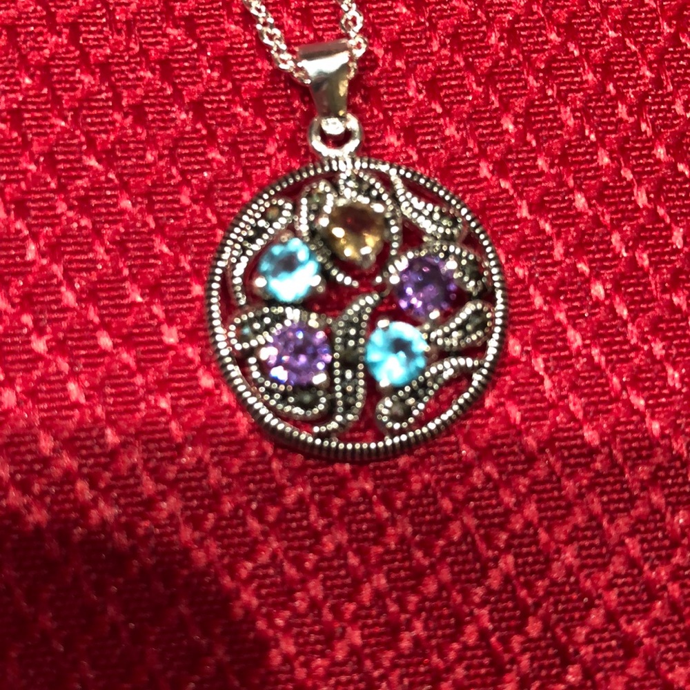 NWOT Silver necklace with multi-color topaz